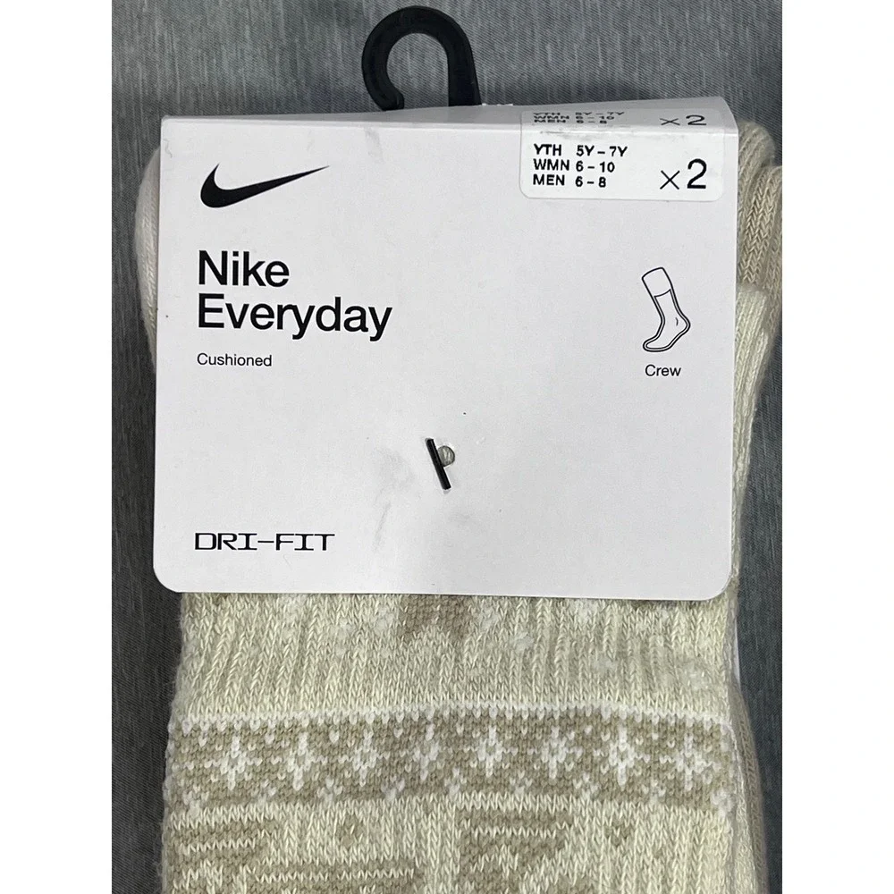 Nike Everyday Cushioned Crew Socks 4 Pair Holiday Moose Fair Isle Dri-Fit Medium